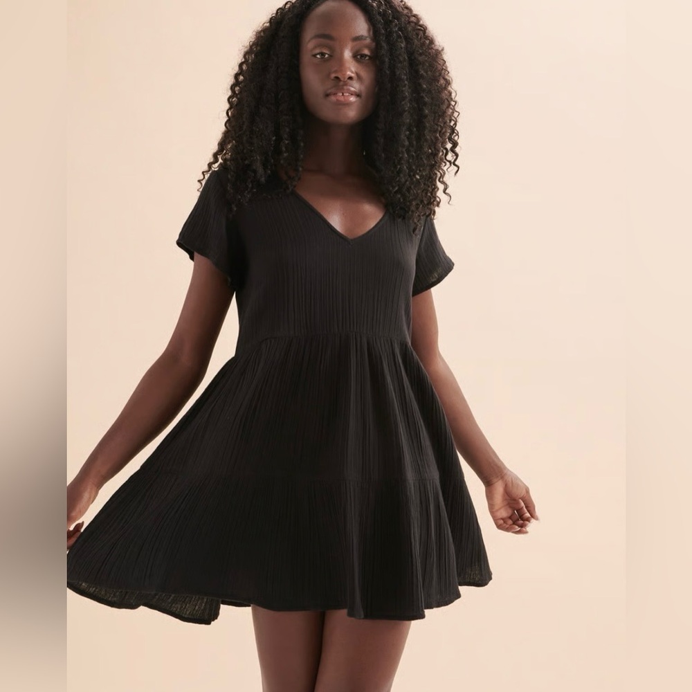 Rip Curl PREMIUM SURF Short Sleeve Black Mini Dress M